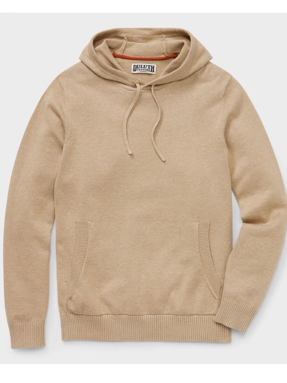 Duluth Trading Co Strongarm Pullover Knit Hoodie Sweayer Tan Cotton